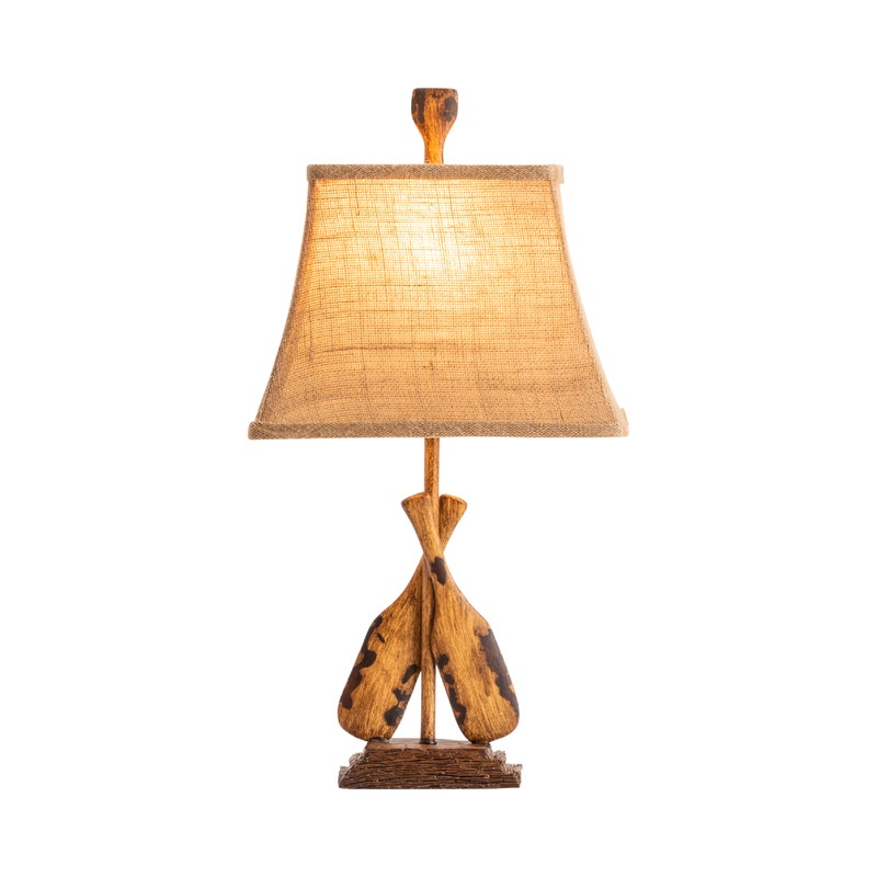 Crestview Collection Oar 21" Rustic Resin Accent Lamp In Old Oar Finish With Burlap Shade