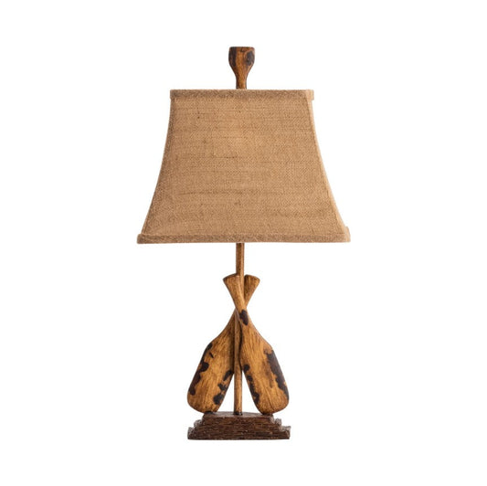 Crestview Collection Oar 21" Rustic Resin Accent Lamp In Old Oar Finish With Burlap Shade