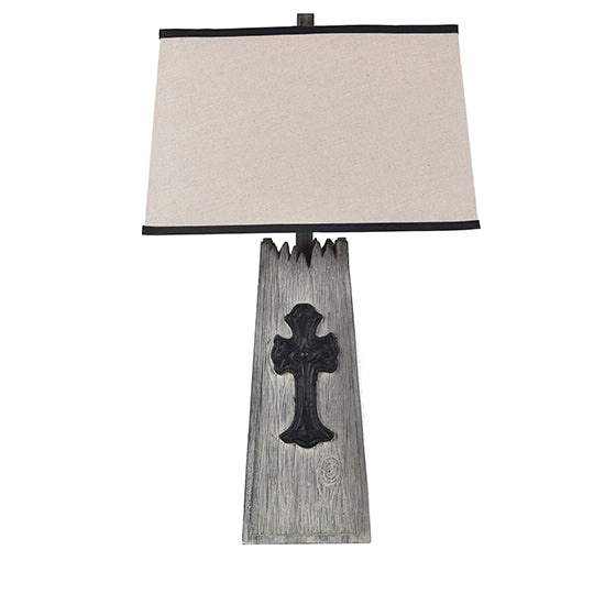 Crestview Collection Old Cross 30" Rustic Resin Table Lamp In Weathered Wood And Black Iron Finish With Cream Burlap Shade