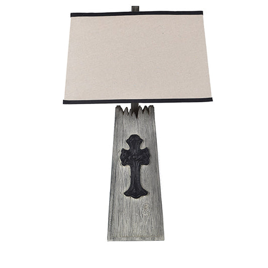 Crestview Collection Old Cross 30" Rustic Resin Table Lamp In Weathered Wood And Black Iron Finish With Cream Burlap Shade