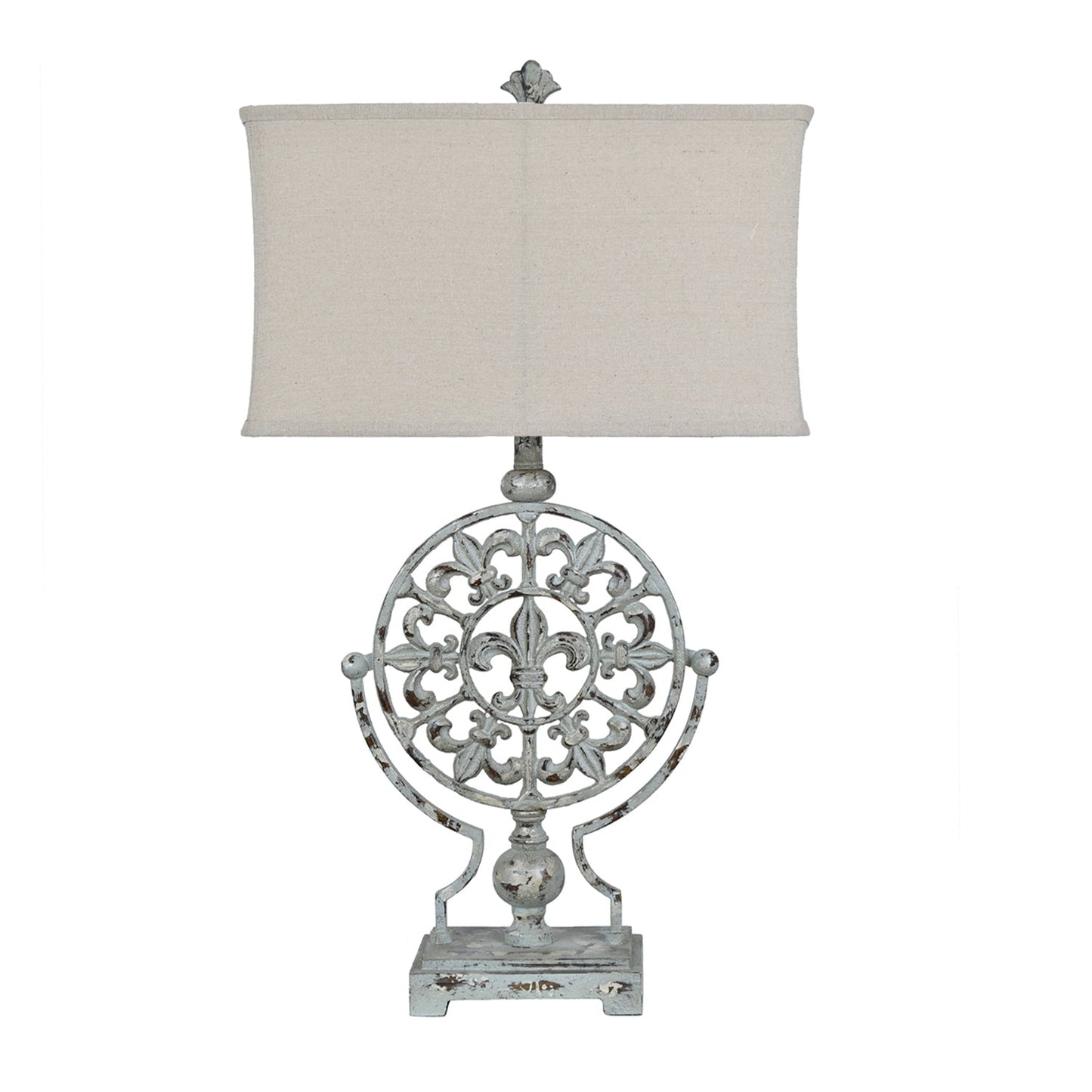 Crestview Collection Olives 34" Traditional Metal And Resin Table Lamp In French Blue Finish With Oatmeal Linen Shade