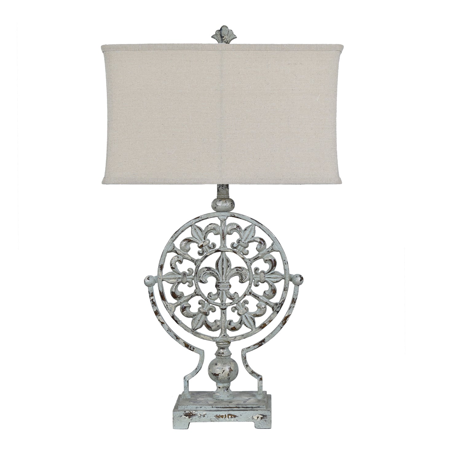 Crestview Collection Olives 34" Traditional Metal And Resin Table Lamp In French Blue Finish With Oatmeal Linen Shade