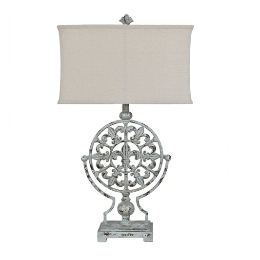 Crestview Collection Olives 34" Traditional Metal And Resin Table Lamp In French Blue Finish With Oatmeal Linen Shade