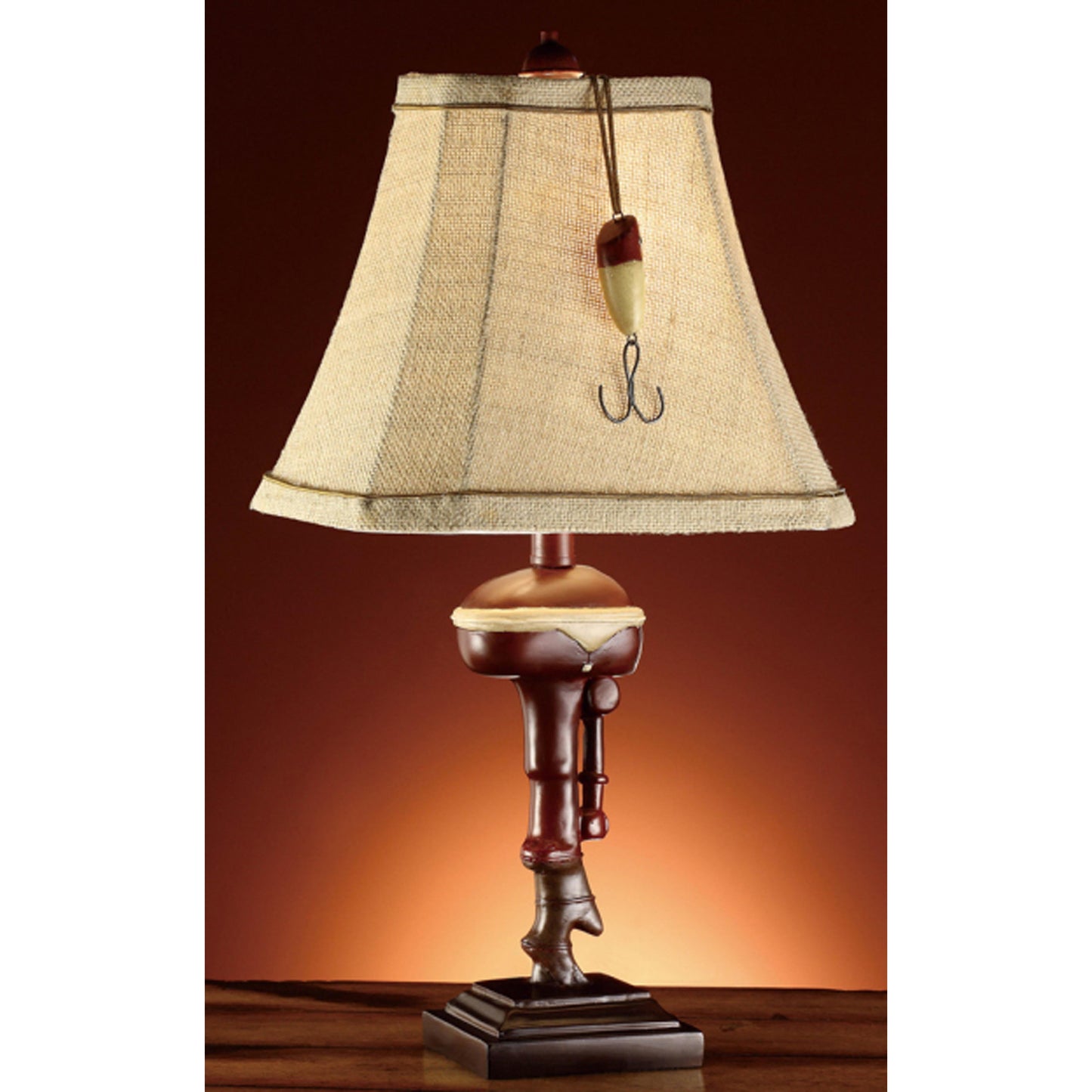 Crestview Collection Outboard 20" Rustic Resin Accent Lamp In Antique Ivory and Red Finish With Coarse Linen Fabric Rectangle Shade and Brown Cord Trim