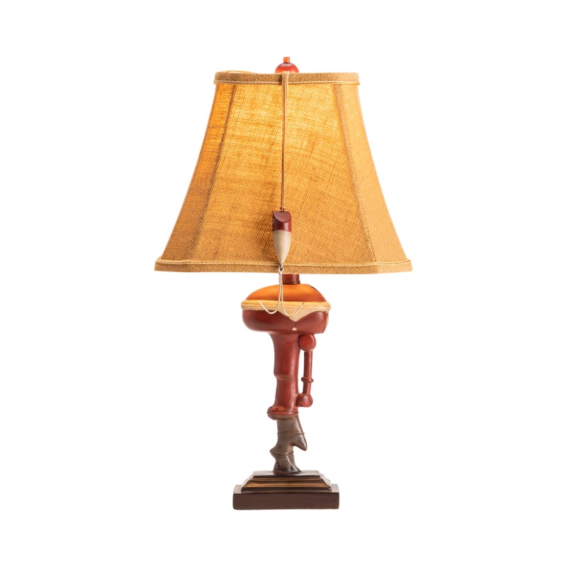 Crestview Collection Outboard 20" Rustic Resin Accent Lamp In Antique Ivory and Red Finish With Coarse Linen Fabric Rectangle Shade and Brown Cord Trim