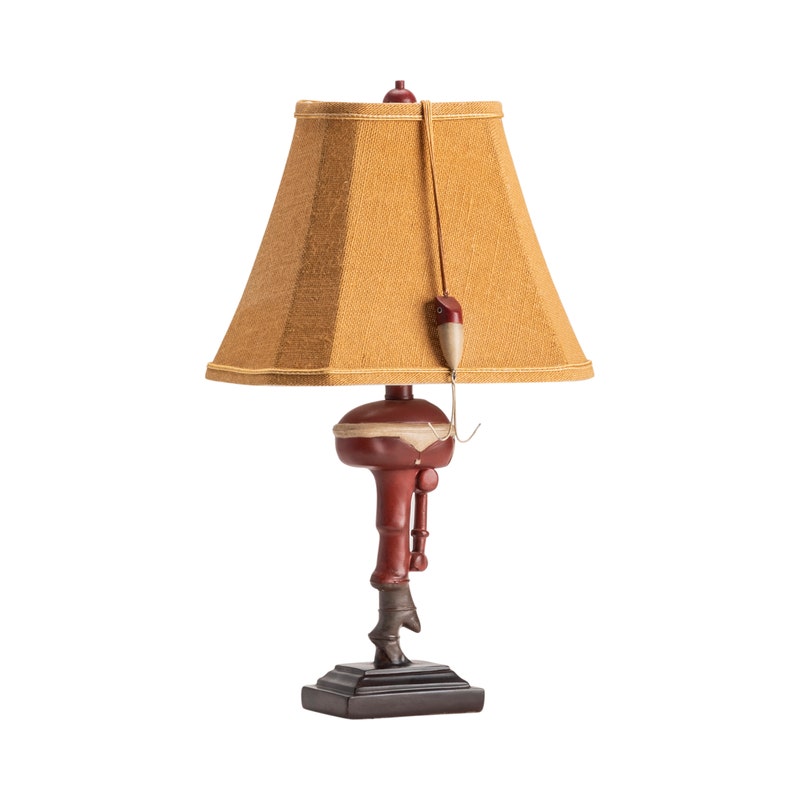 Crestview Collection Outboard 20" Rustic Resin Accent Lamp In Antique Ivory and Red Finish With Coarse Linen Fabric Rectangle Shade and Brown Cord Trim