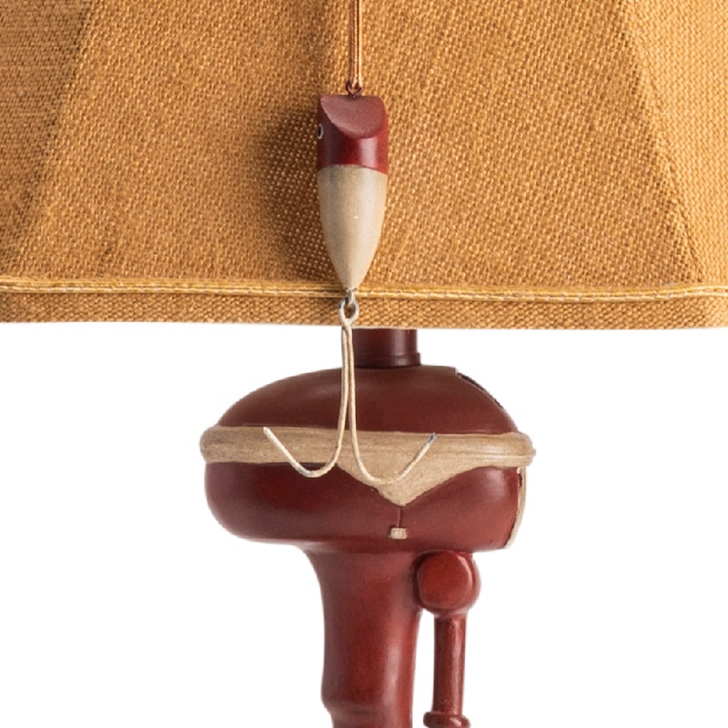 Crestview Collection Outboard 20" Rustic Resin Accent Lamp In Antique Ivory and Red Finish With Coarse Linen Fabric Rectangle Shade and Brown Cord Trim