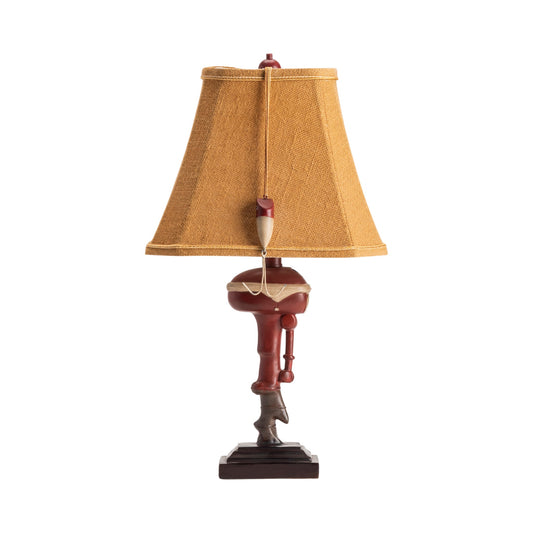 Crestview Collection Outboard 20" Rustic Resin Accent Lamp In Antique Ivory and Red Finish With Coarse Linen Fabric Rectangle Shade and Brown Cord Trim