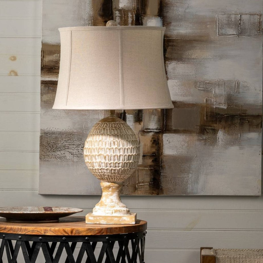 Crestview Collection Pagosa 31" Traditional Resin Table Lamp In Natural Oak And White Washed Finish With Oatmeal Linen Shade