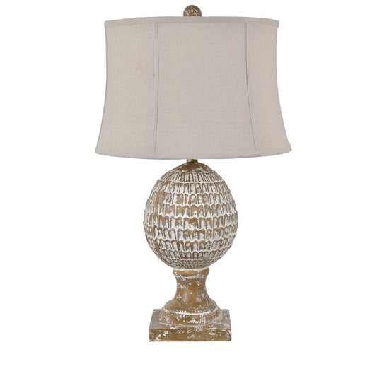 Crestview Collection Pagosa 31" Traditional Resin Table Lamp In Natural Oak And White Washed Finish With Oatmeal Linen Shade