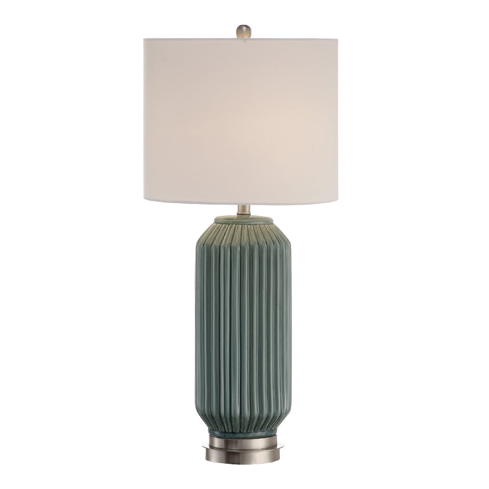 Crestview Collection Paige 32" Transitional Ceramic And Metal Table Lamp In Blue And Gray Ceramic And Brushed Nickle Finish With Oval White Linen Shade