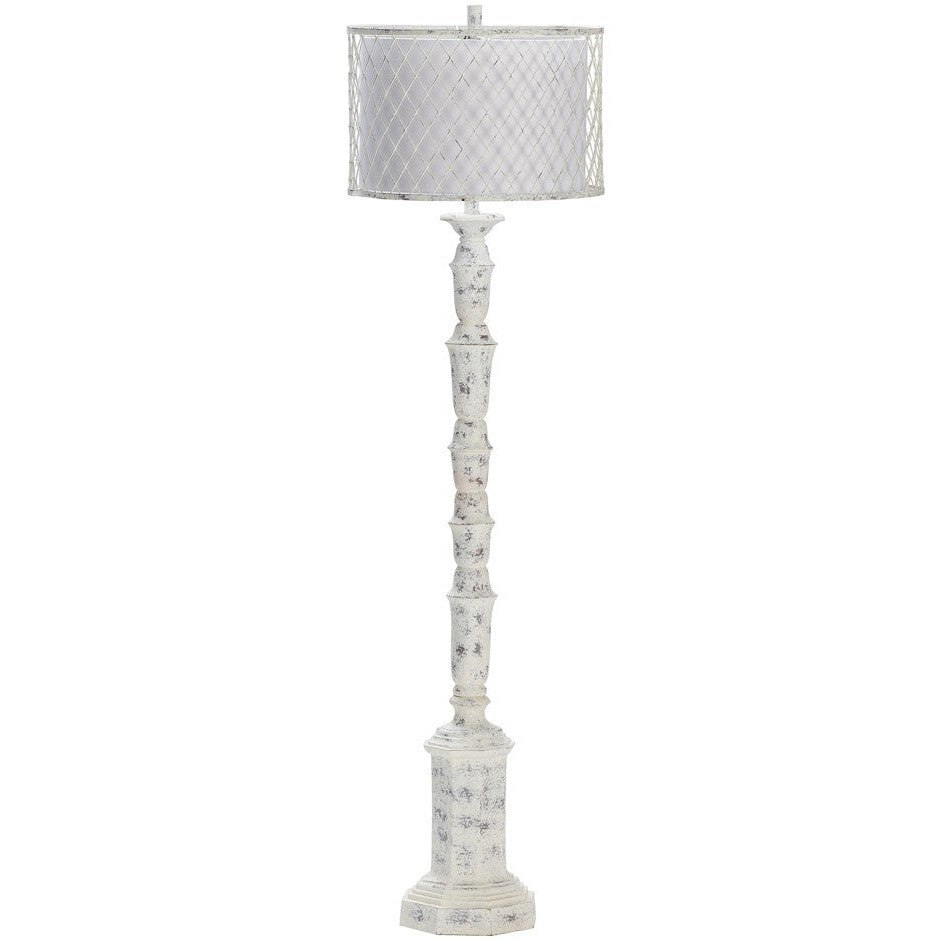 Crestview Collection Para 61" Traditional Resin And Metal Floor Lamp In White Wash Finish With Metal Mesh And Burlap Shade