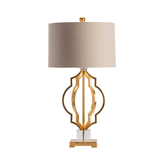 Crestview Collection Parisian 34" Traditional Metal And Crystal Table Lamp In Gold Leaf Finish With Oatmeal Linen Shade