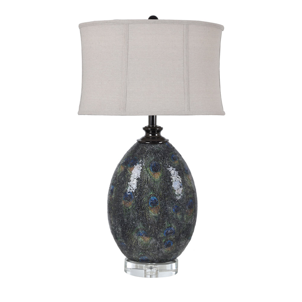 Crestview Collection Pavoda 30" Transitional Glass Crystal And Resin Table Lamp In Peacock Finish With Oatmeal Linen Shade