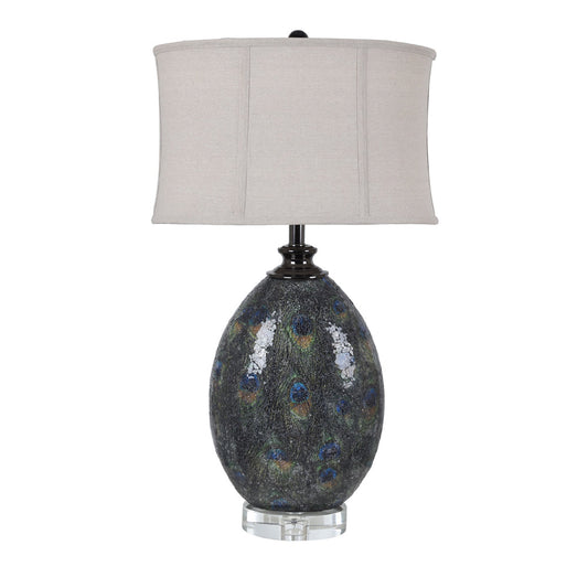 Crestview Collection Pavoda 30" Transitional Glass Crystal And Resin Table Lamp In Peacock Finish With Oatmeal Linen Shade
