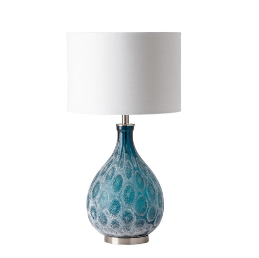 Crestview Collection Pearson 29" Transitional Glass And Metal Table Lamp In Blue Reaction And Nickle Finish With White Linen Shade