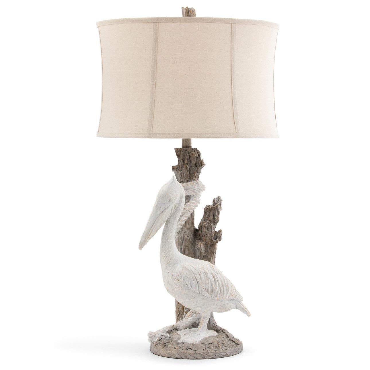 Crestview Collection Pelican 39" Coastal Resin Table Lamp In White Washed And Sand Stone Finish With Oatmeal Linen Shade