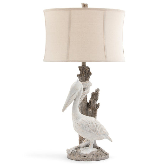 Crestview Collection Pelican 39" Coastal Resin Table Lamp In White Washed And Sand Stone Finish With Oatmeal Linen Shade
