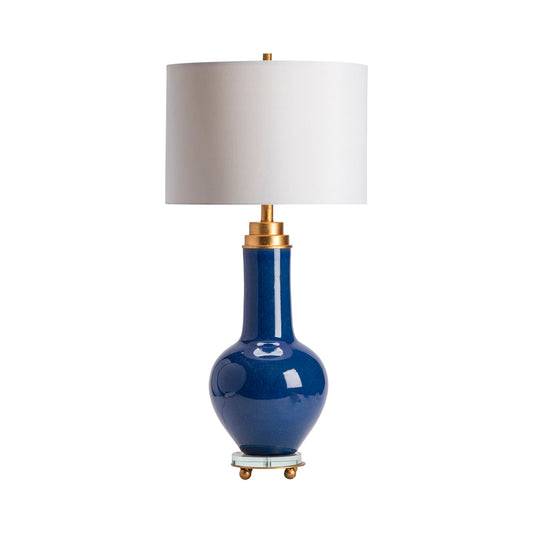 Crestview Collection Penta 32" Traditional Ceramic Crystal And Metal Table Lamp In Royal Blue And Gold Finish With White Silk Shade