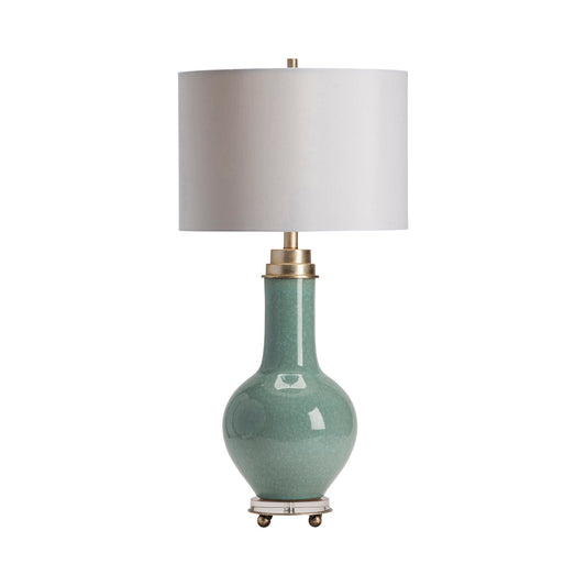 Crestview Collection Penta 32" Traditional Ceramic Crystal And Metal Table Lamp In Turk And Antique Silver Finish With White Silk Shade