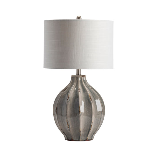 Crestview Collection Perry 28" Transitional Ceramic Table Lamp In Grey Ceramic Finish With White Linen Shade
