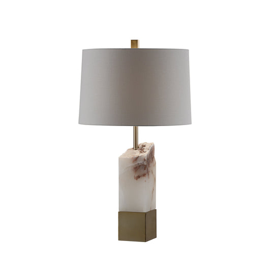 Crestview Collection Phoenix 27" Modern Alabaster Table Lamp In Chisel Cut Alabaster And Antique Brass Finish With Off White Linen Shade