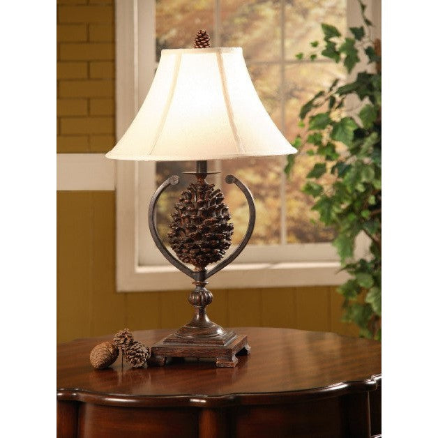 Crestview Collection Pine Creek 31" Rustic Resin Accent Lamp In Natural Pine Cone Finish With Gold Faux Silk Shade