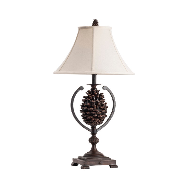 Crestview Collection Pine Creek 31" Rustic Resin Accent Lamp In Natural Pine Cone Finish With Gold Faux Silk Shade