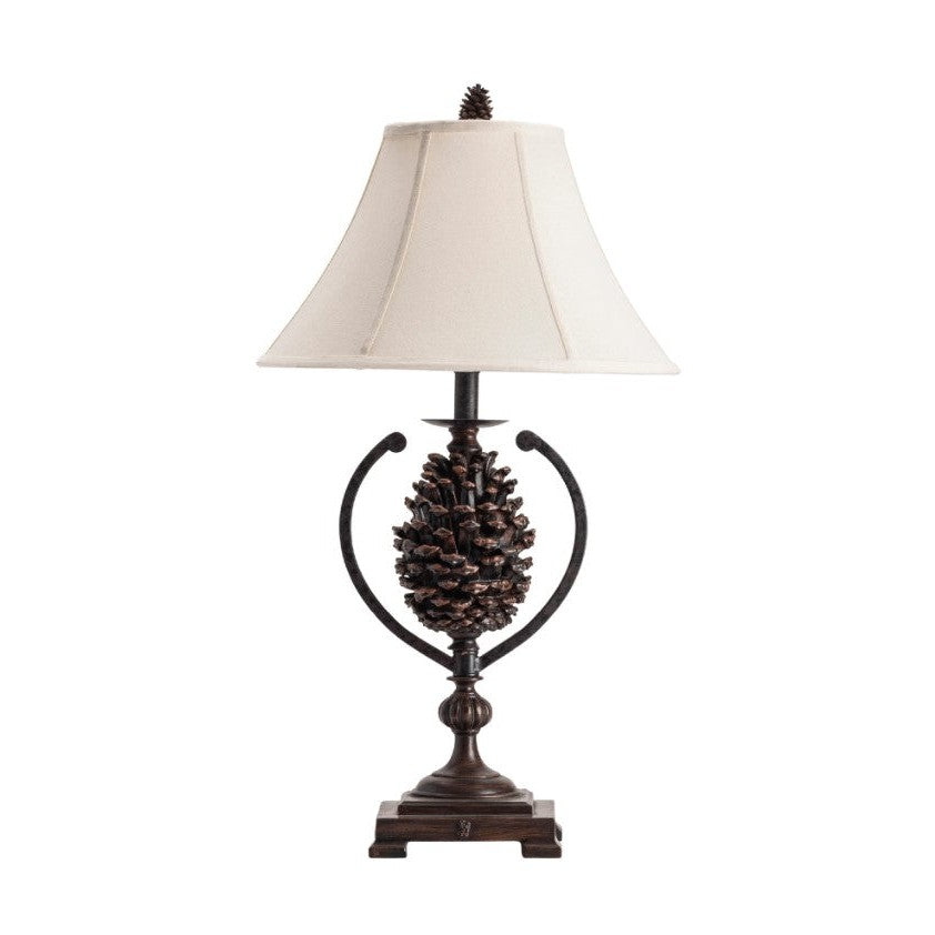 Crestview Collection Pine Creek 31" Rustic Resin Accent Lamp In Natural Pine Cone Finish With Gold Faux Silk Shade