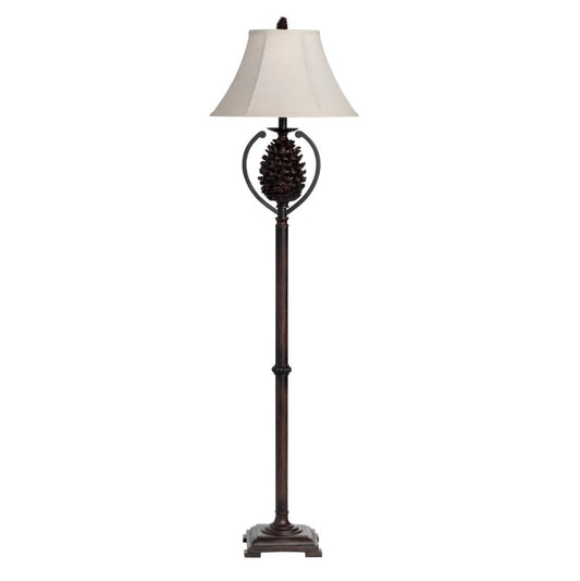 Crestview Collection Pine Creek 63" Rustic Resin Floor Lamp In Brown Finish With Natural Linen Fabric Shade