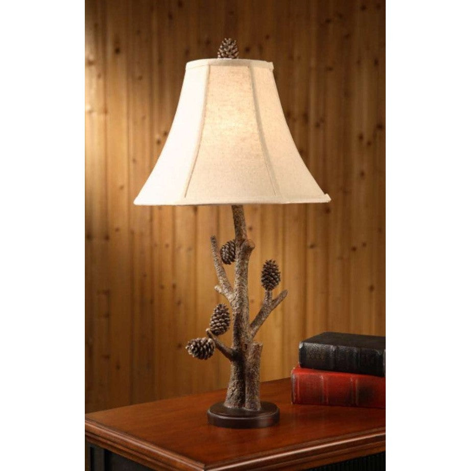 Crestview Collection Pioneer 28" Rustic Resin Table Lamp In Pine Cone Finish With Russet Woven Fabric Bell Shade