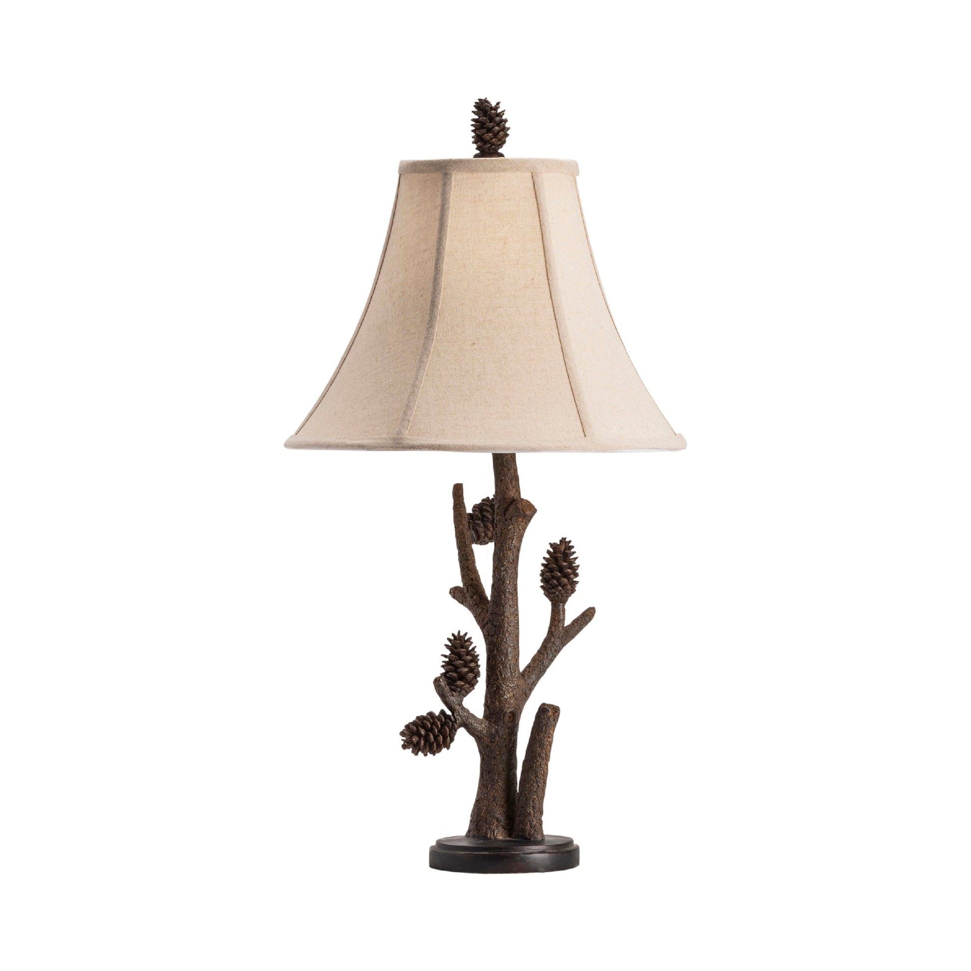 Crestview Collection Pioneer 28" Rustic Resin Table Lamp In Pine Cone Finish With Russet Woven Fabric Bell Shade