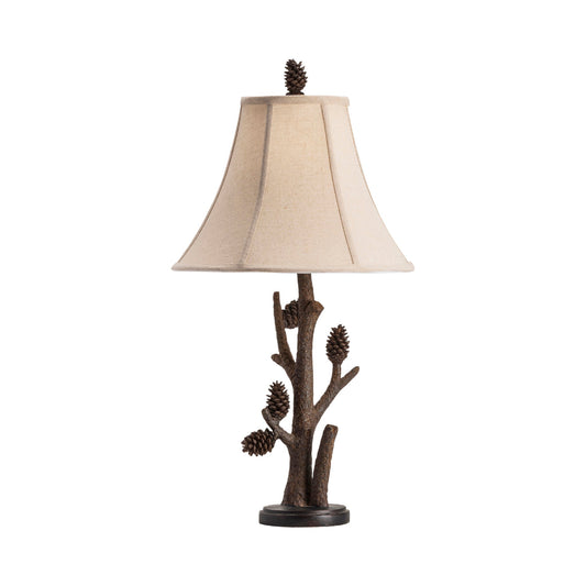 Crestview Collection Pioneer 28" Rustic Resin Table Lamp In Pine Cone Finish With Russet Woven Fabric Bell Shade