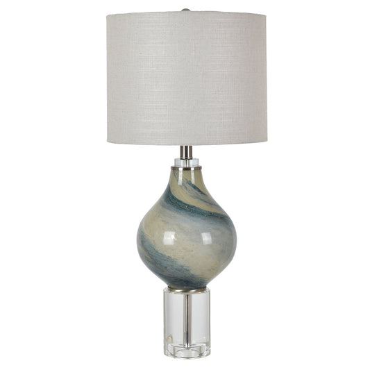 Crestview Collection Piper 28" Transitional Glass And Crystal Table Lamp In Aqua And Crystal Finish With Off White Linen Drum Shade