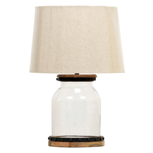 Crestview Collection Ponderosa 23" Rustic Glass Iron And Mango Wood Table Lamp In Bronze Iron And Wood Finish With Natural Linen Shade
