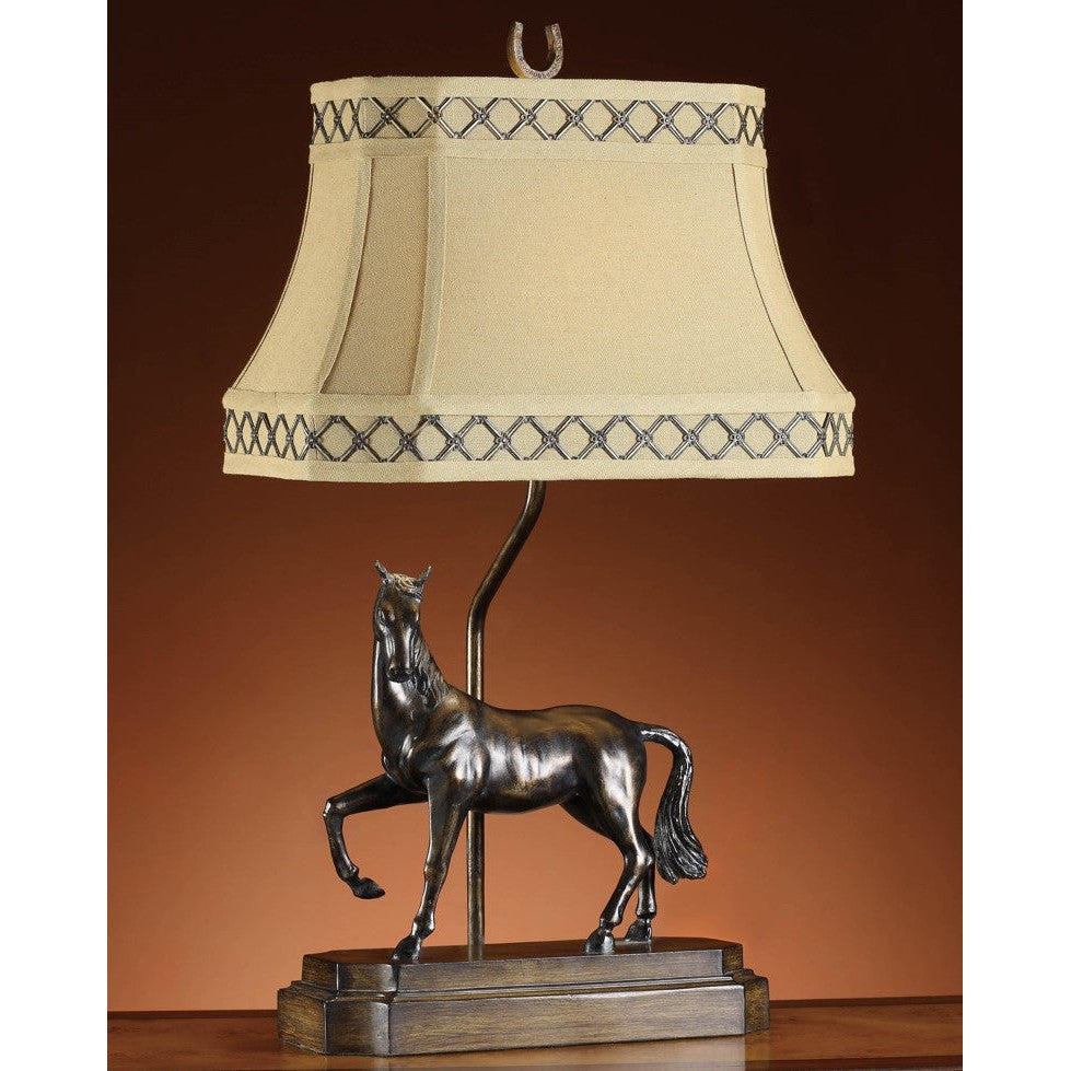 Crestview Collection Prancer 31" Rustic Resin Table Lamp In Bronze Finish With Antique Linen Shade