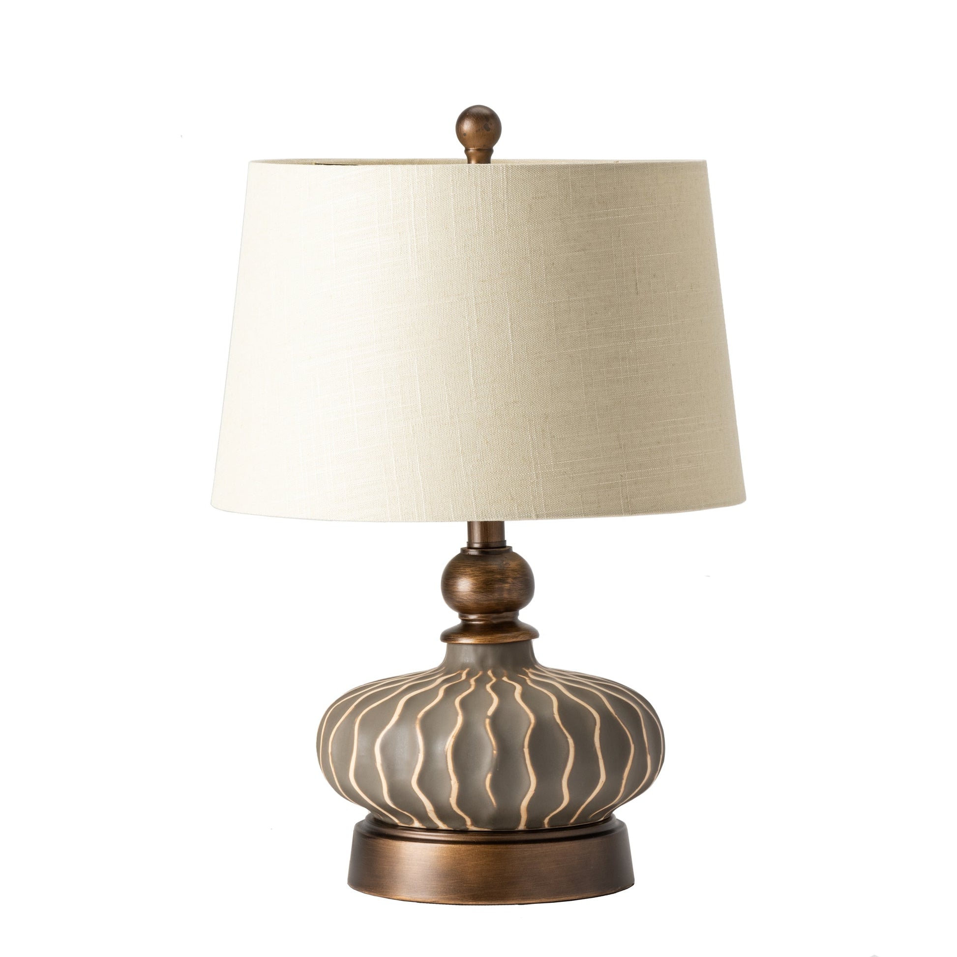 Crestview Collection Providence 21" Traditional Ceramic Table Lamp In Gray And Bronze Finish With Natural Linen Shade