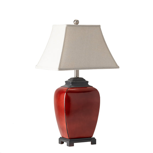 Crestview Collection Raina 28" Traditional Ceramic Table Lamp In China Red And Chestnut Finish With Rectangle Linen Fabric Shade