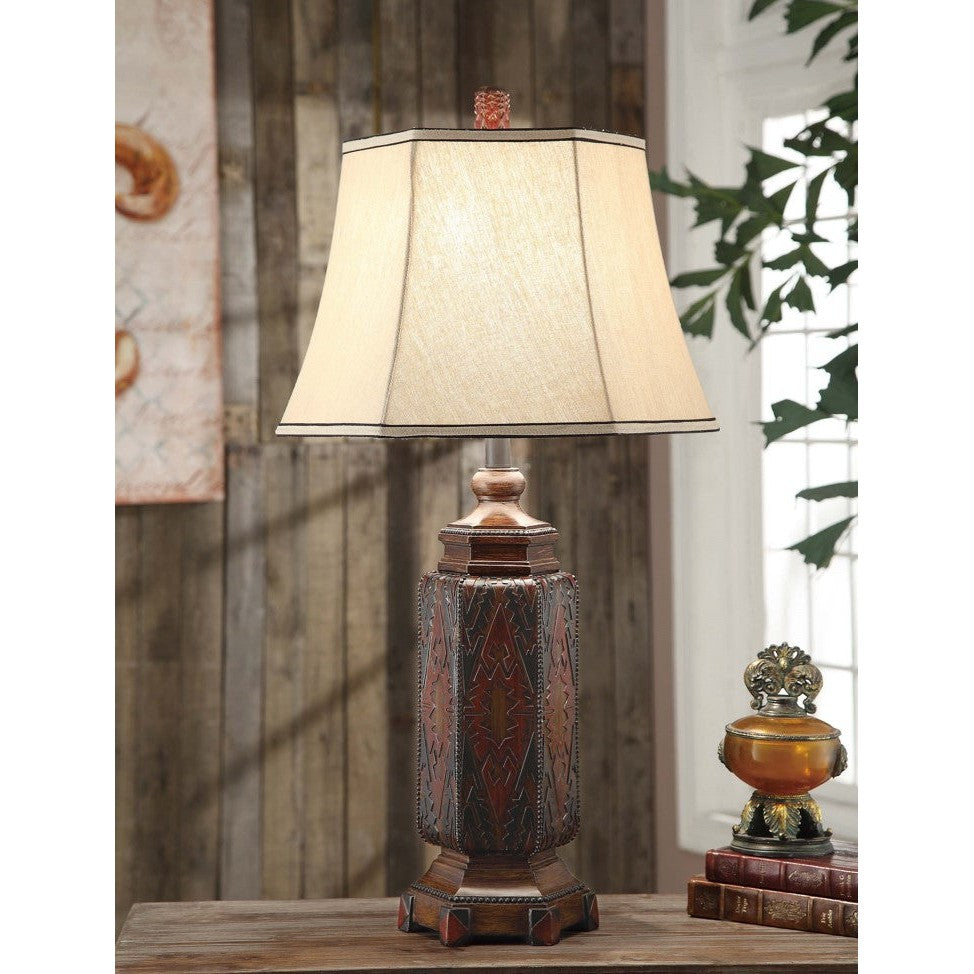 Crestview Collection Regervation 34" Rustic Resin Table Lamp In Blanket Finish With Hex Taupe Shade