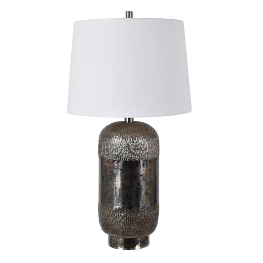 Crestview Collection Reynolds 32" Modern Aluminum And Metal Table Lamp In Antique Blue Silver Finish With White Linen Shade