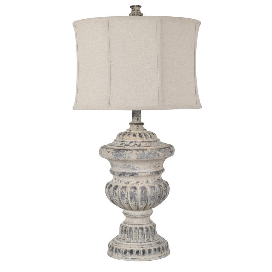 Crestview Collection Riley 35" Traditional Resin Table Lamp In Rustic Wood Finish With Oatmeal Linen Shade