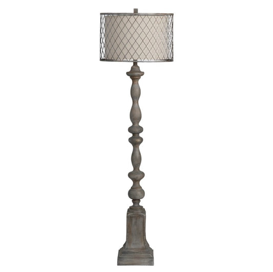 Crestview Collection Rivoire 60" Traditional Resin And Metal Floor Lamp In Rusted Stone Finish With Metal Mesh And Oatmeal Linen Shade