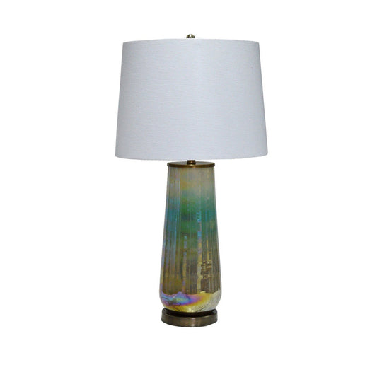 Crestview Collection Rowan 31" Transitional Glass Table Lamp In Iridescent Multi-Hued Finish With White Linen Shade