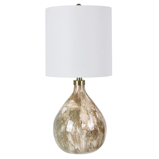 Crestview Collection Russo 33" Transitional Resin And Iron Table Lamp In Khaki And Olive Marbled Finish With Cylinder White Linen Shade