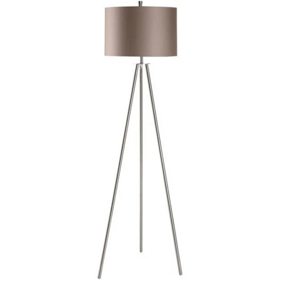 Crestview Collection Sabra 60" Modern Metal Floor Lamp In Brushed Nickel Finish With Champagne Fabric Hardback Shade