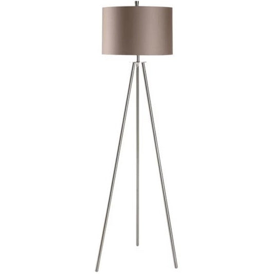 Crestview Collection Sabra 60" Modern Metal Floor Lamp In Brushed Nickel Finish With Champagne Fabric Hardback Shade