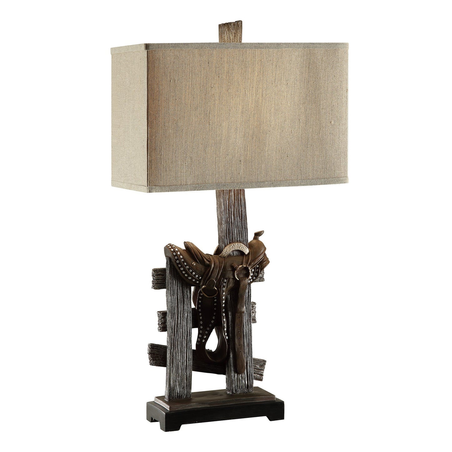 Crestview Collection Saddle 32" Rustic Resin Table Lamp In Wood Finish With Natural Linen Shade