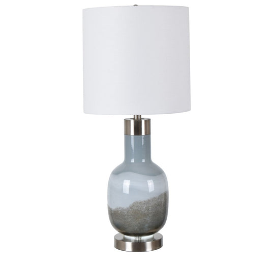 Crestview Collection Saluti 33" Transitional Glass And Metal Table Lamp In Blue Grey And Brushed Steel Finish With Cylinder White Linen Shade