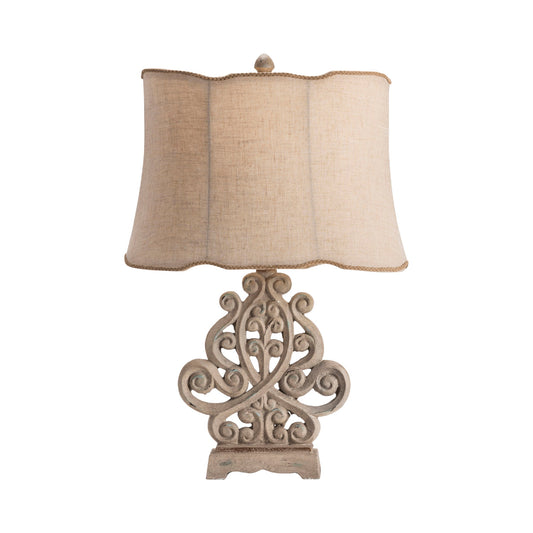 Crestview Collection Sarah 27" Traditional Resin Table Lamp In Rustic White Wash Finish With Natural Linen Shade