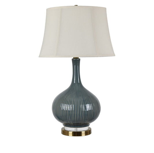 Crestview Collection Sawyer 30" Traditional Ceramic Crystal And Metal Table Lamp In Deep Teal And Antique Brass Finish With Off White Silk Soft Back Shade